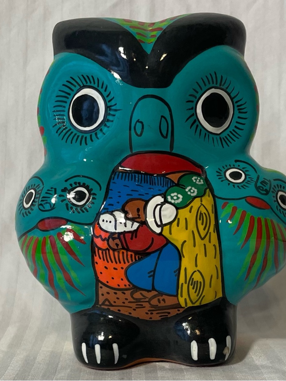Hand-Painted Ceramic Owl Figurine - Turquoise Multicolor